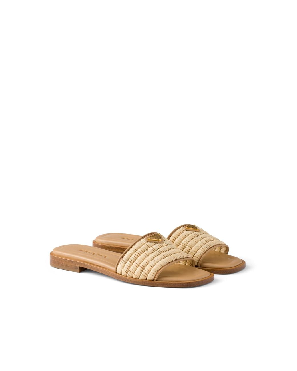 Prada White Leather And Crochet Slides