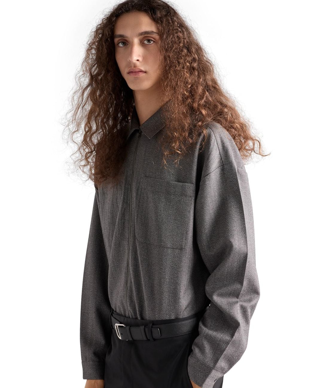 Prada Gray Wool Zipper Shirt for men