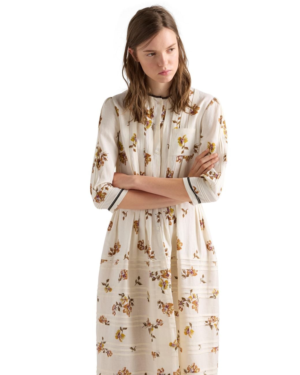 Prada White Long Printed Linen Dress, Tobacco