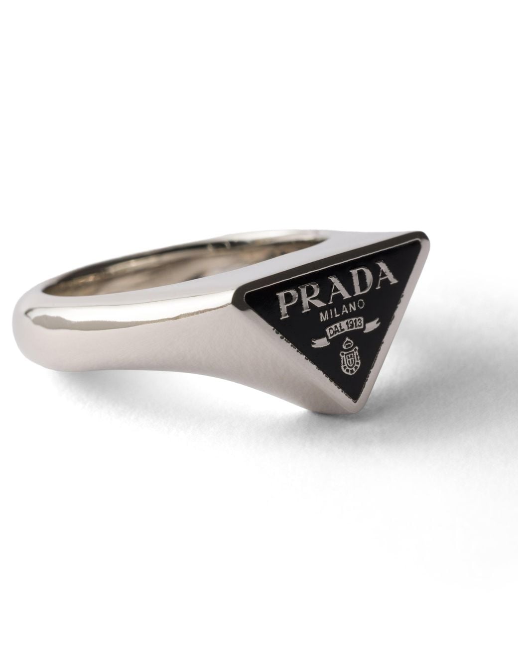 Prada White Enameled Metal Ring, Steel/ Size for men