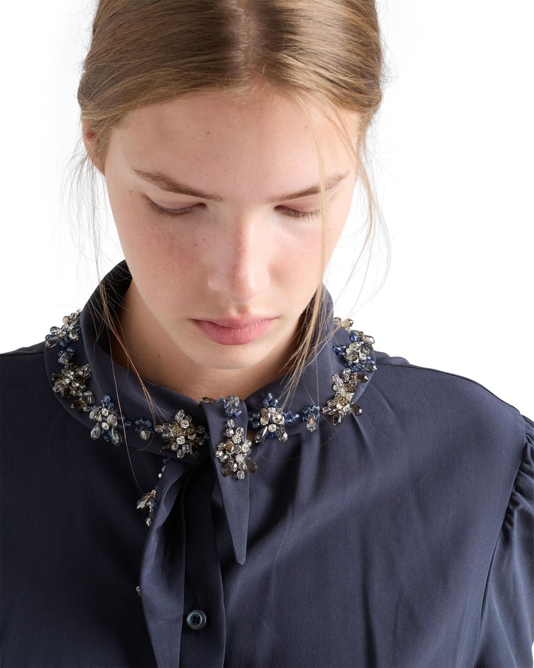 Prada Blue Embroidered Marocain Dress