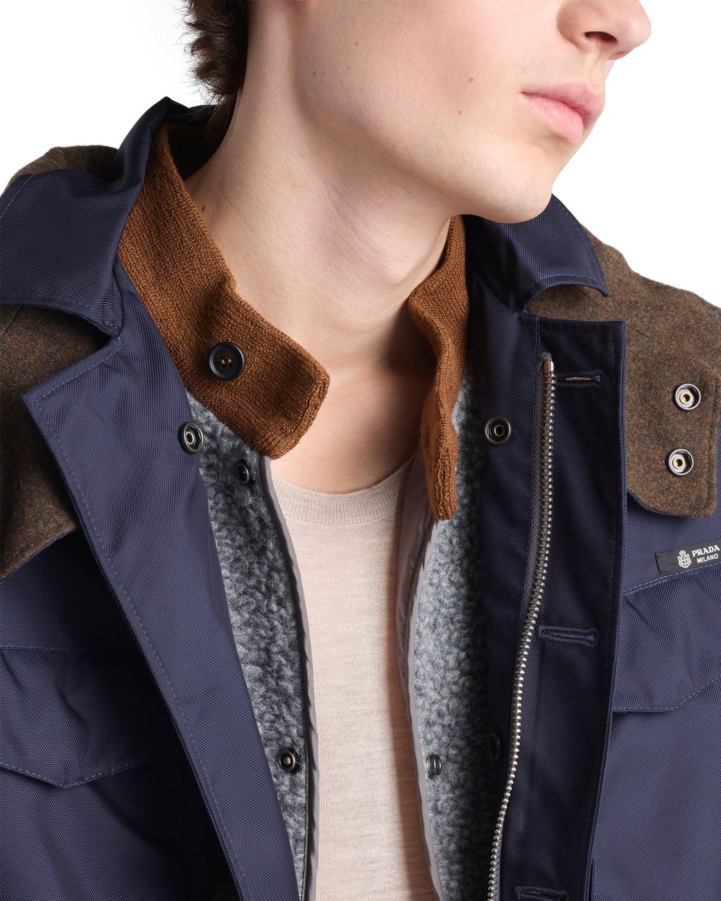 Prada Blue Hooded Cotton Jacket for men