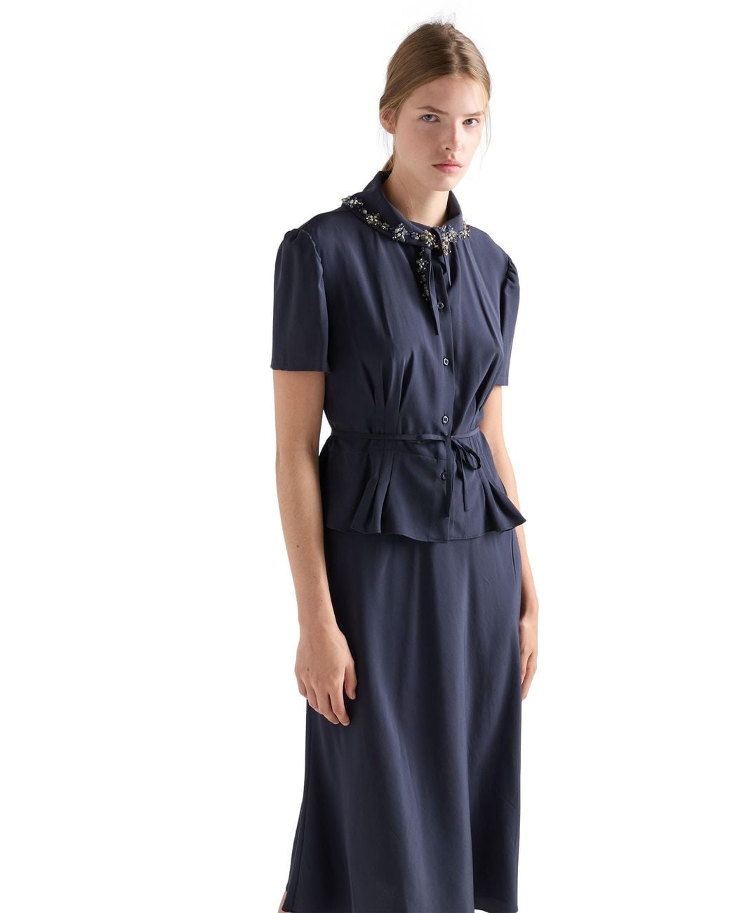 Prada Blue Embroidered Marocain Dress