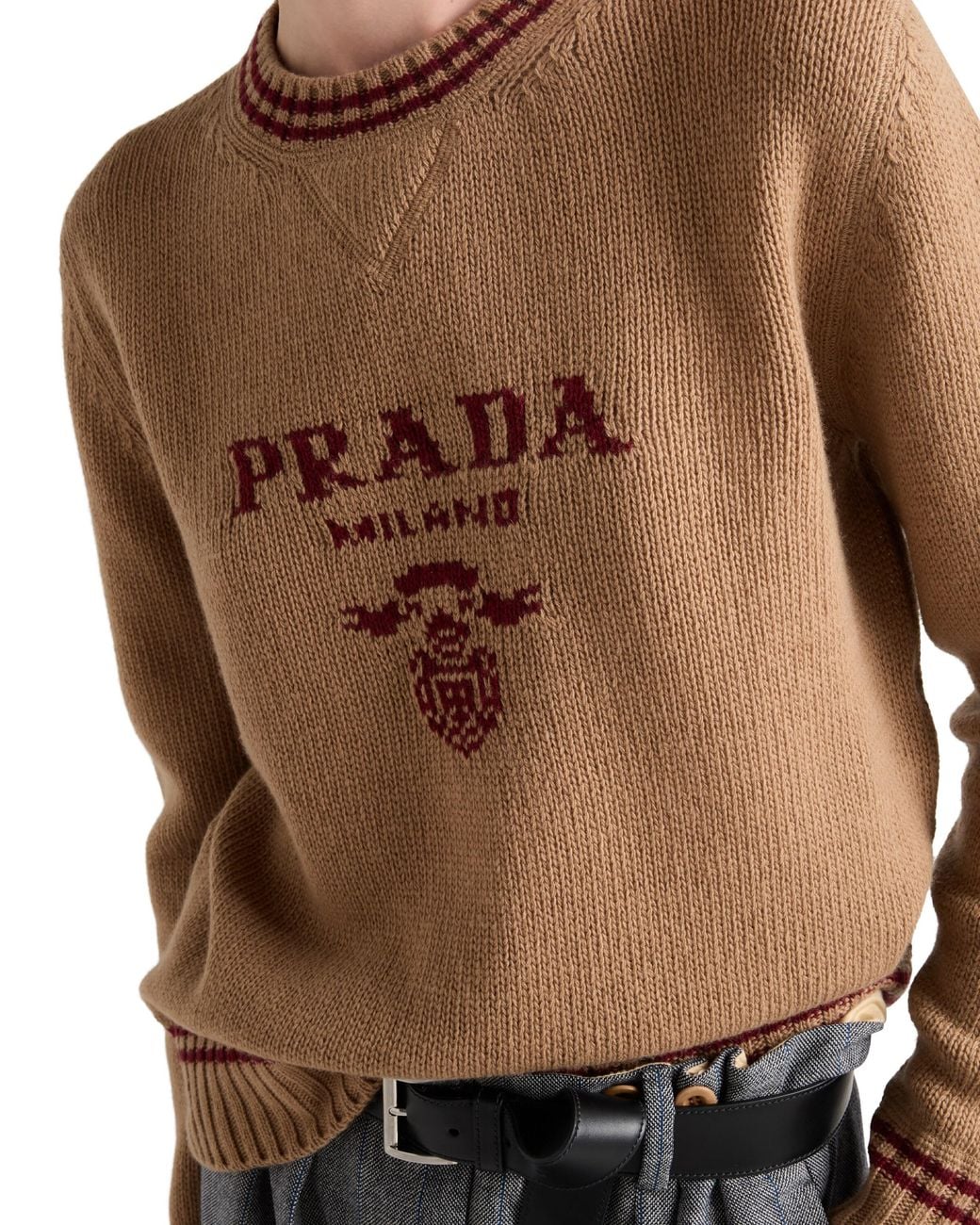Pull À Logo En Intarsia Prada en coloris Brown