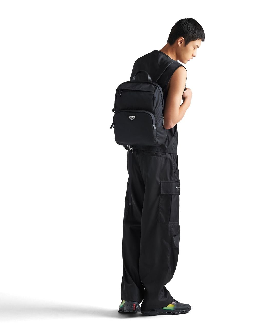 Prada Black Re-Nylon And Saffiano Leather Backpack for men