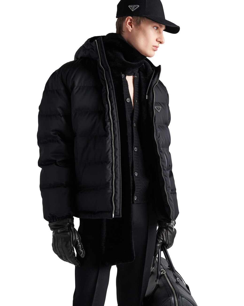 Prada Blue Cropped Re-Nylon Down Jacket for men