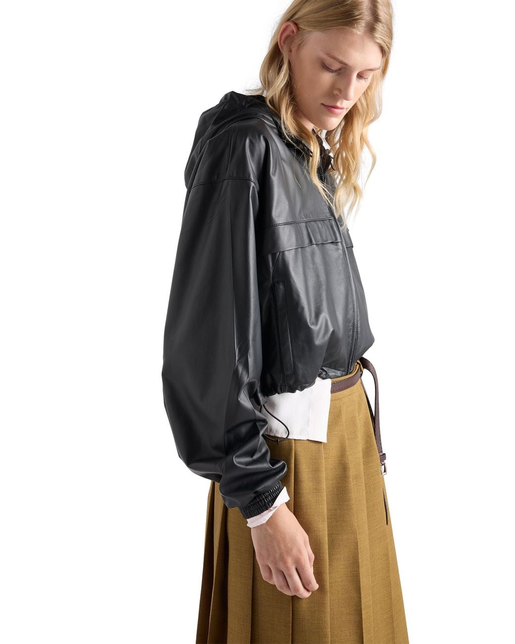 Prada Black Hooded Nappa Leather Jacket