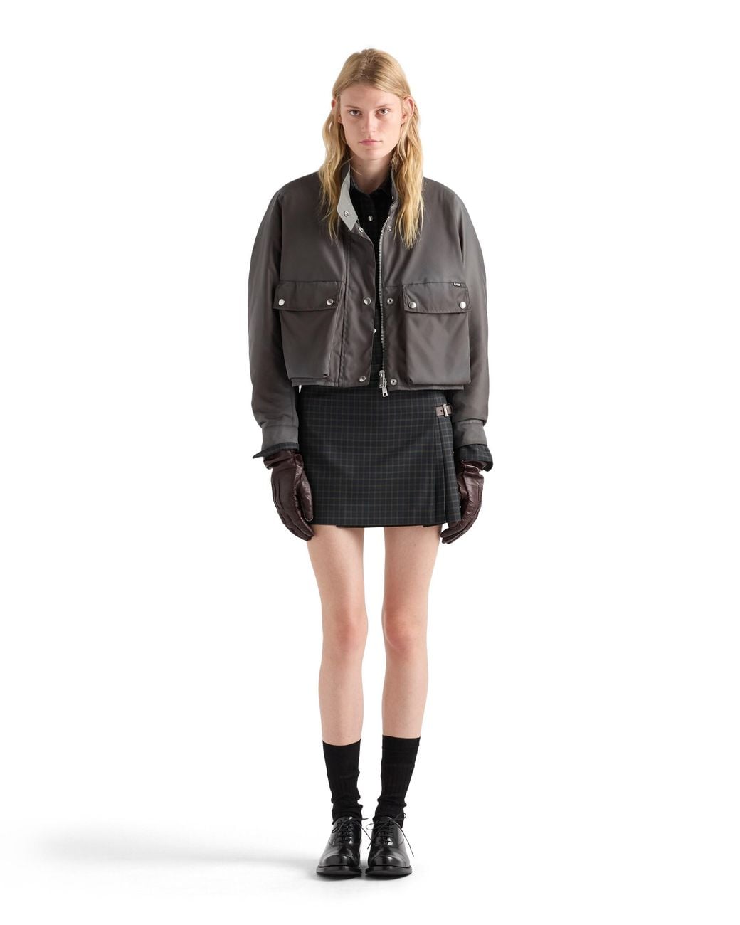 Prada Gray Washed Re-Nylon Blouson Jacket, Lead