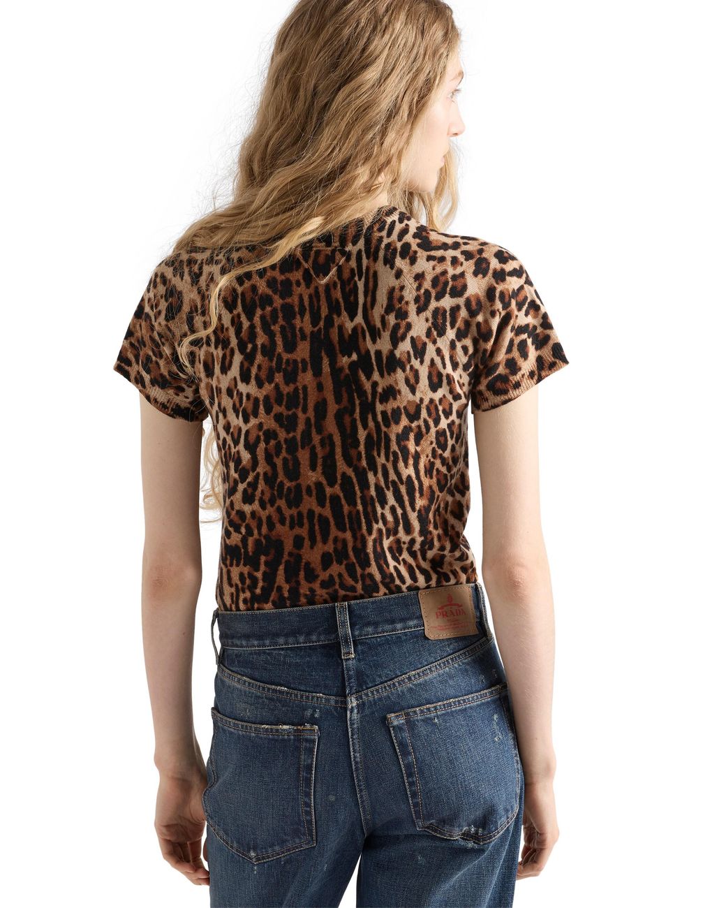 Prada Brown Short-Sleeved Printed Cashmere Sweater