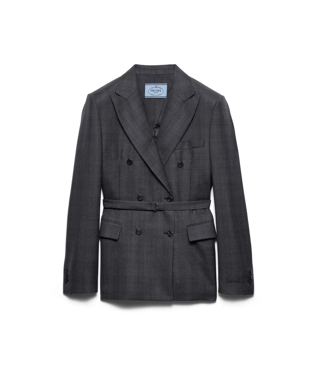 Prada Blue Double-Breasted Checked Wool Jacket