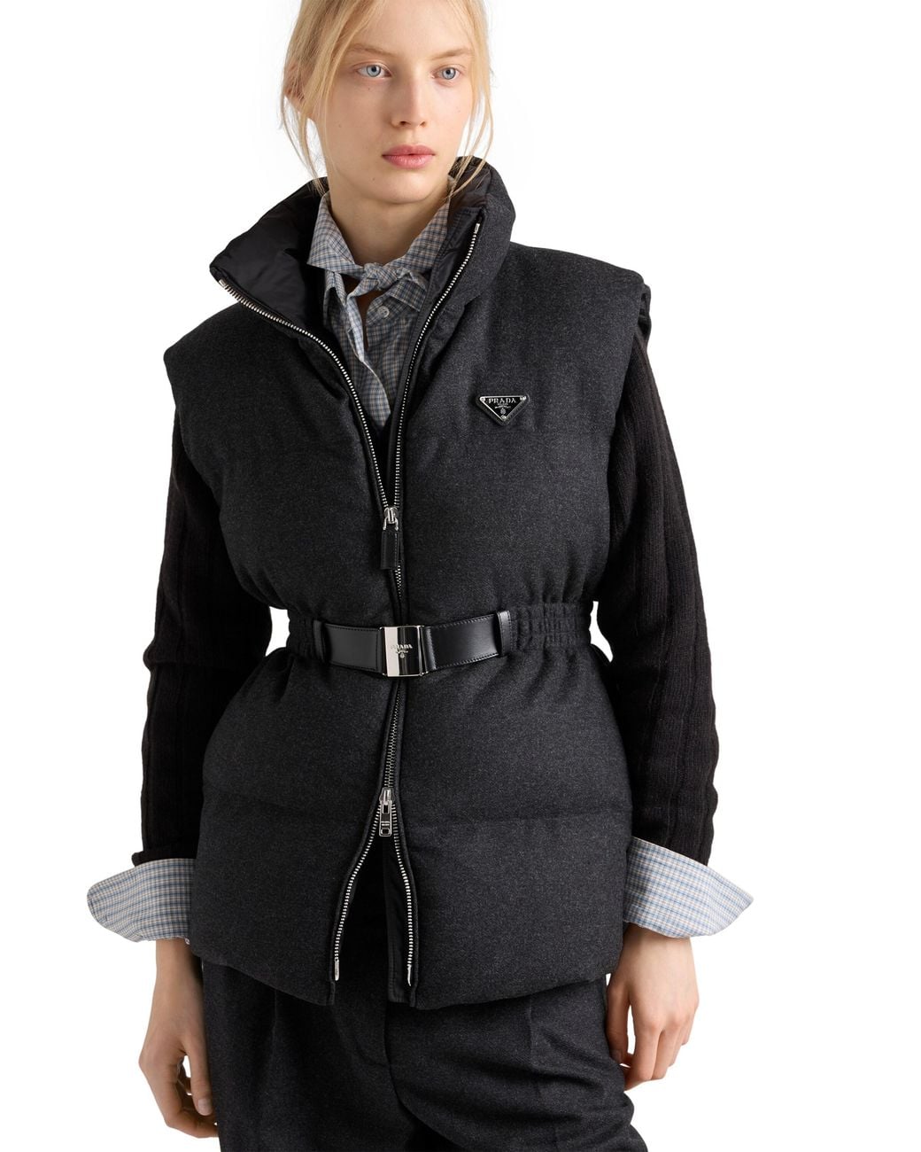 Prada Black Re-Wool Down Vest, Anthracite