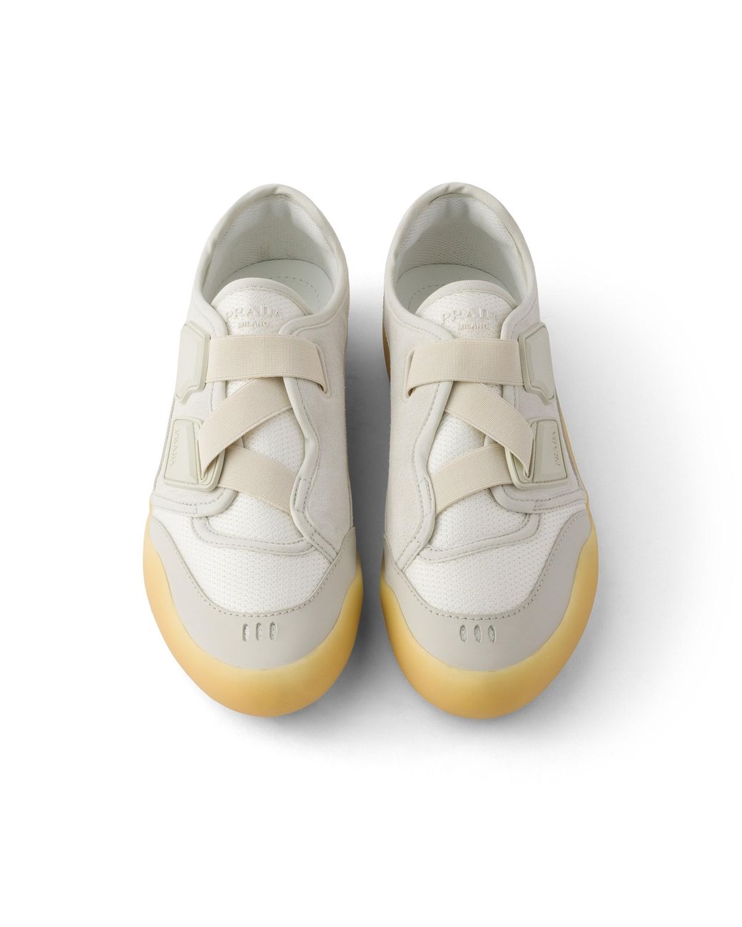 Prada White Speedrock Technical Mesh And Leather Sneakers