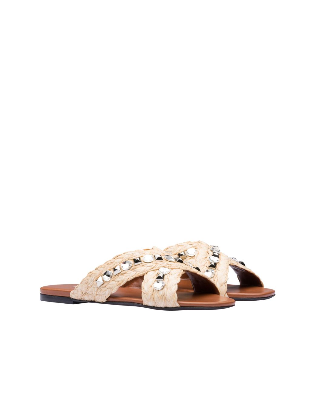 Prada Embellished Raffia Slides in Brown | Lyst