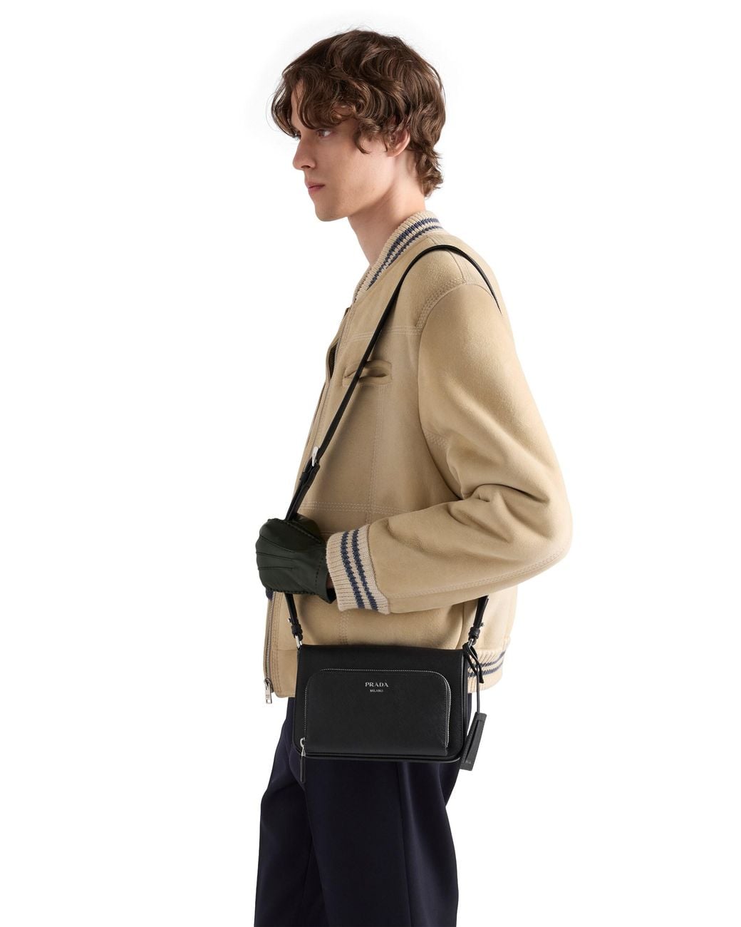 Prada Black Saffiano Leather Shoulder Bag for men