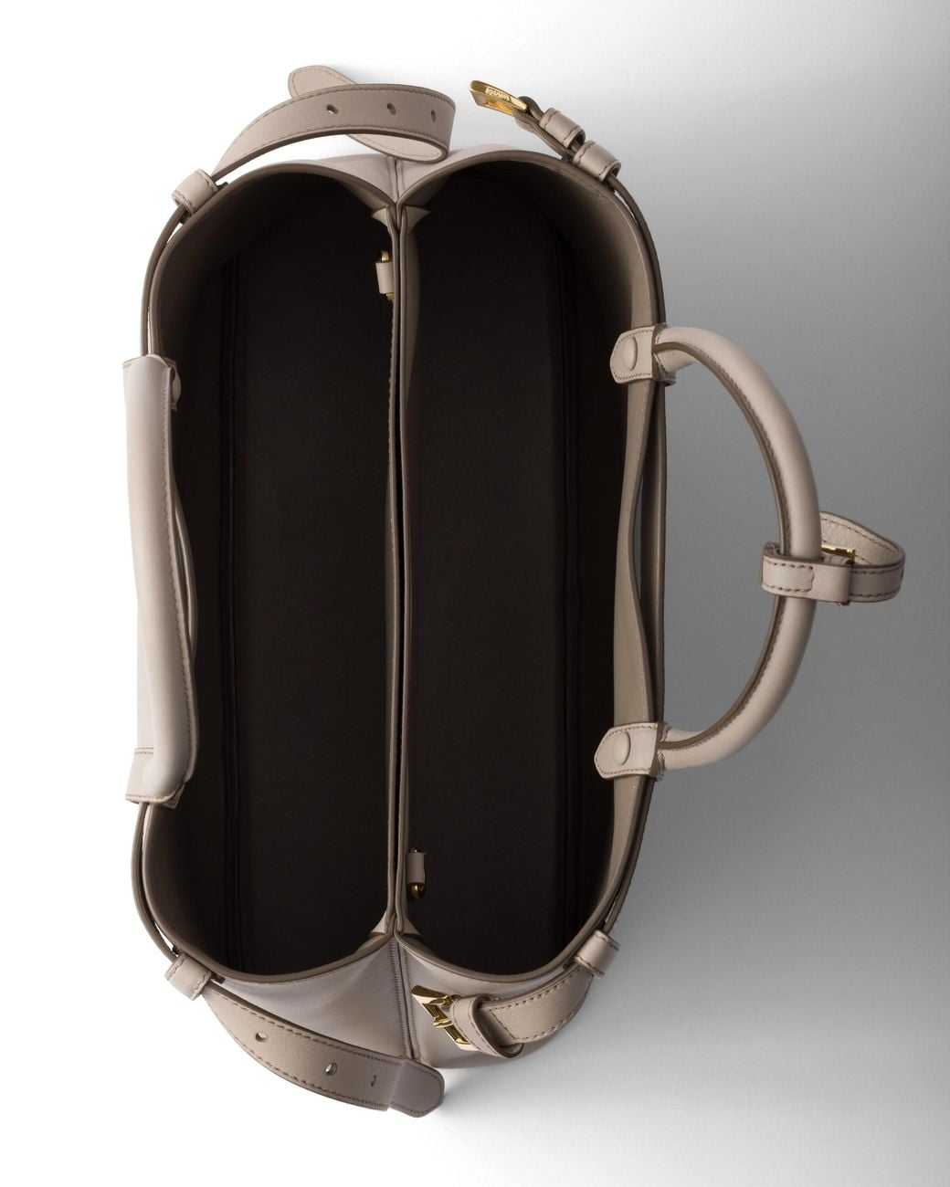 Prada Gray Buckle Medium Leather Handbag With Double Belt