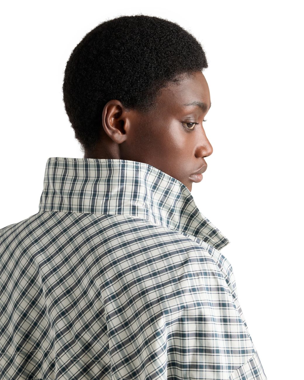Prada Gray Checked Chambray Blouson Jacket, Ivory