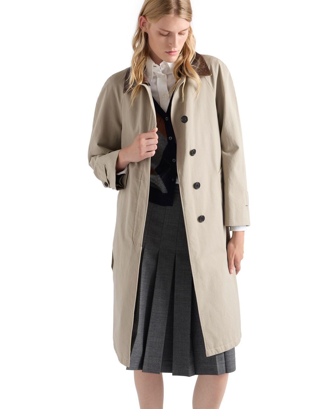 Prada Natural Single-Breasted Old Poplin Coat