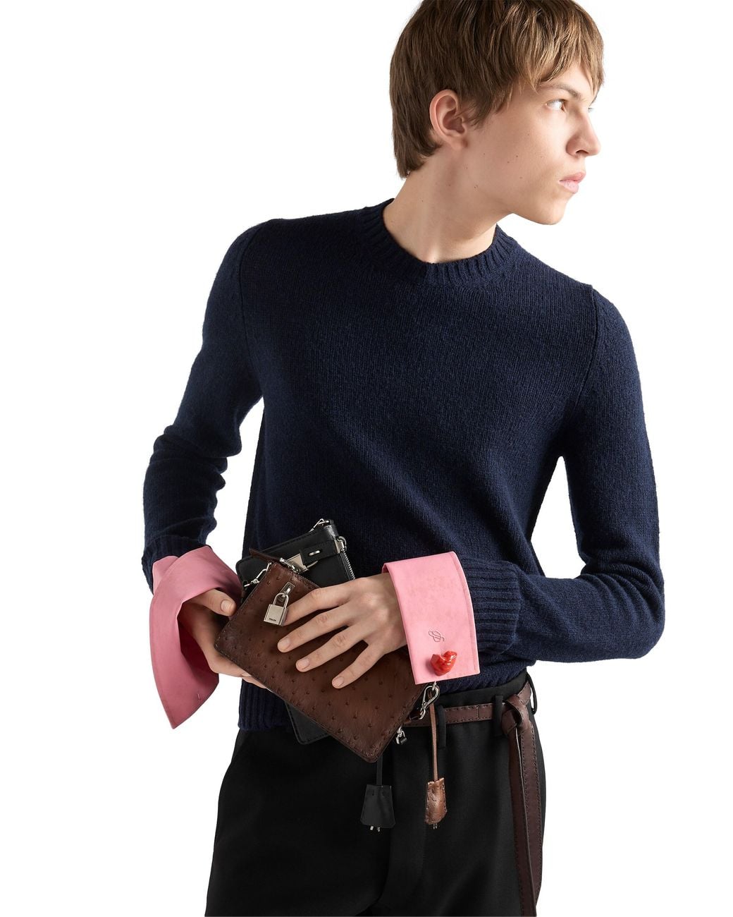 Prada Blue Shetland Wool Crew-Neck Sweater for men