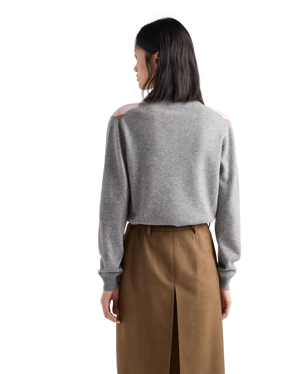 Prada White Argyle Cashmere V-Neck Sweater, /Camel