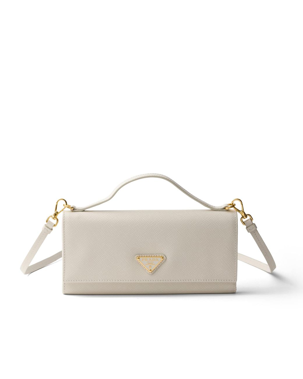 Prada Natural Saffiano Leather Wallet With Shoulder Strap
