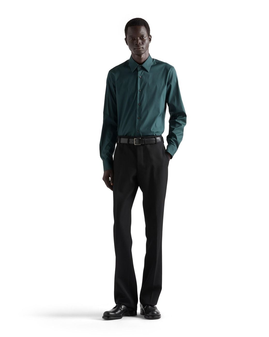 Prada Blue Stretch Cotton Shirt for men