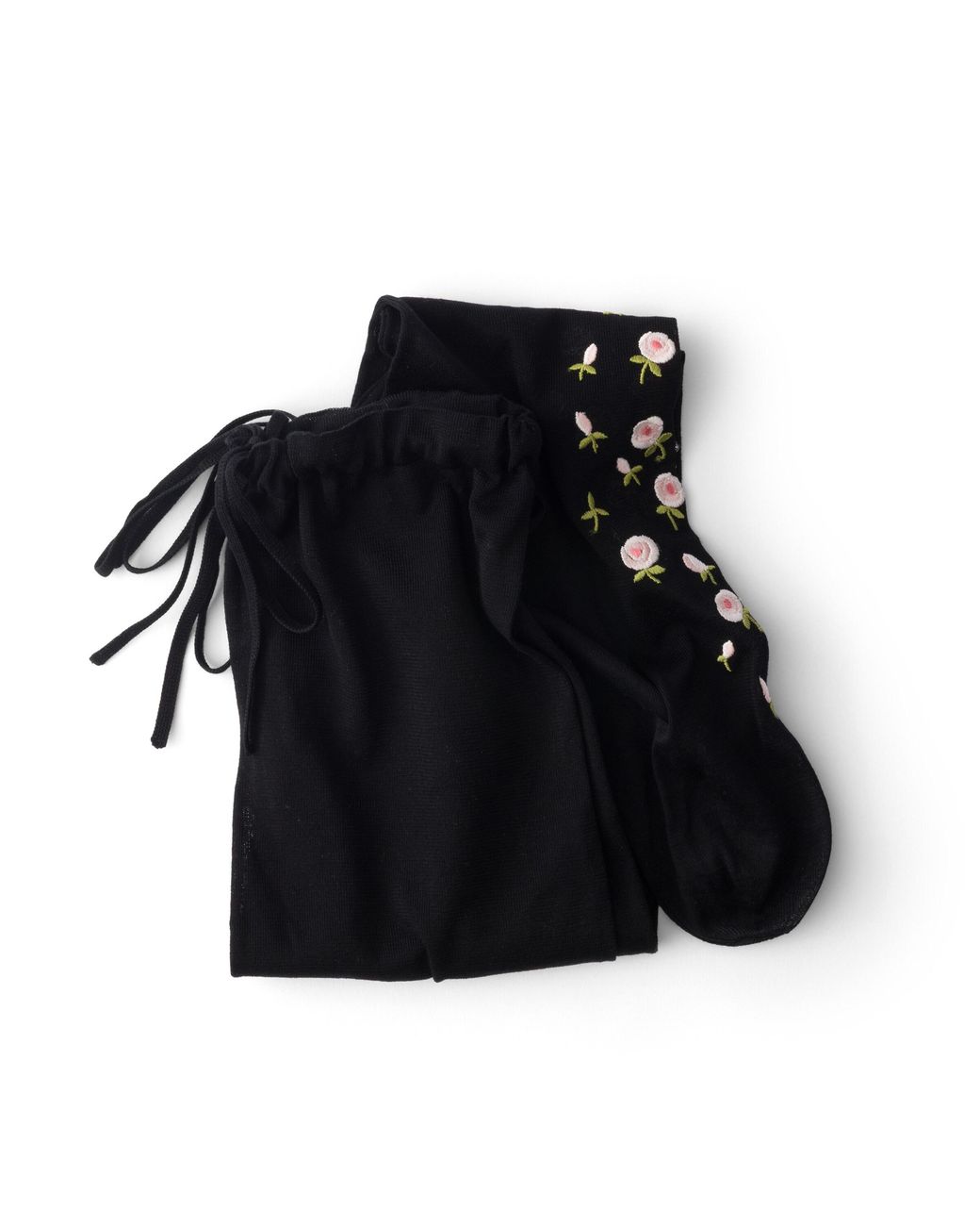 Prada Black Embroidered Over-The-Knee Cotton Socks