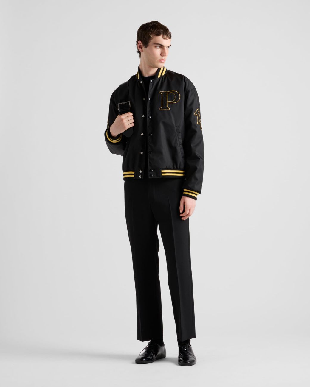 Prada Re-Nylon Bomber Jacket With Patch in Black for Men | Lyst