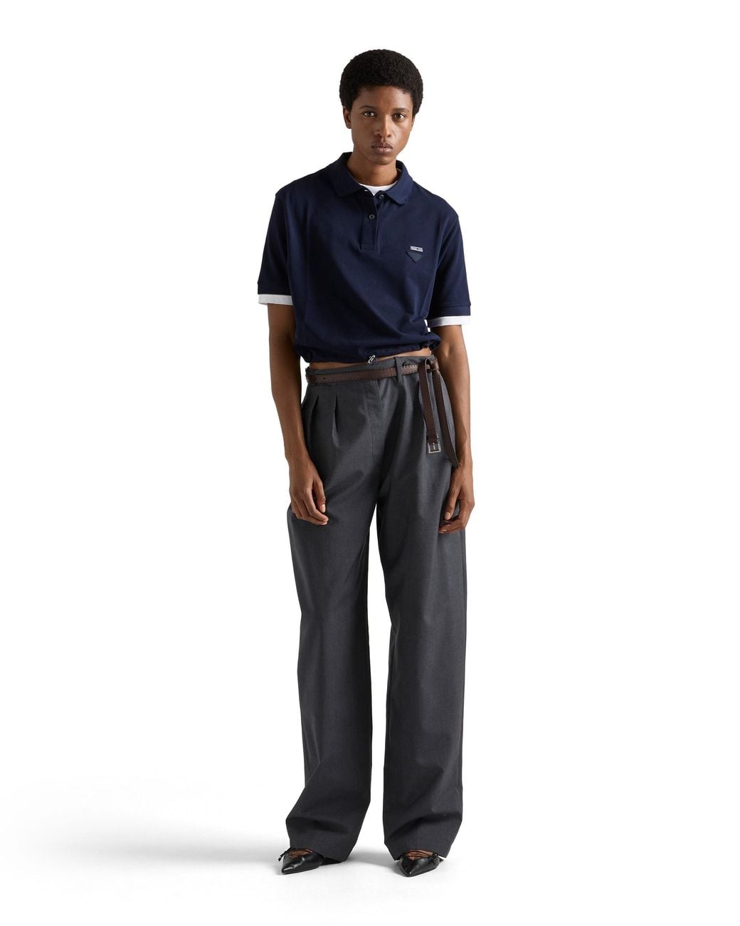 Prada Blue Piqué And Jersey Polo Shirt