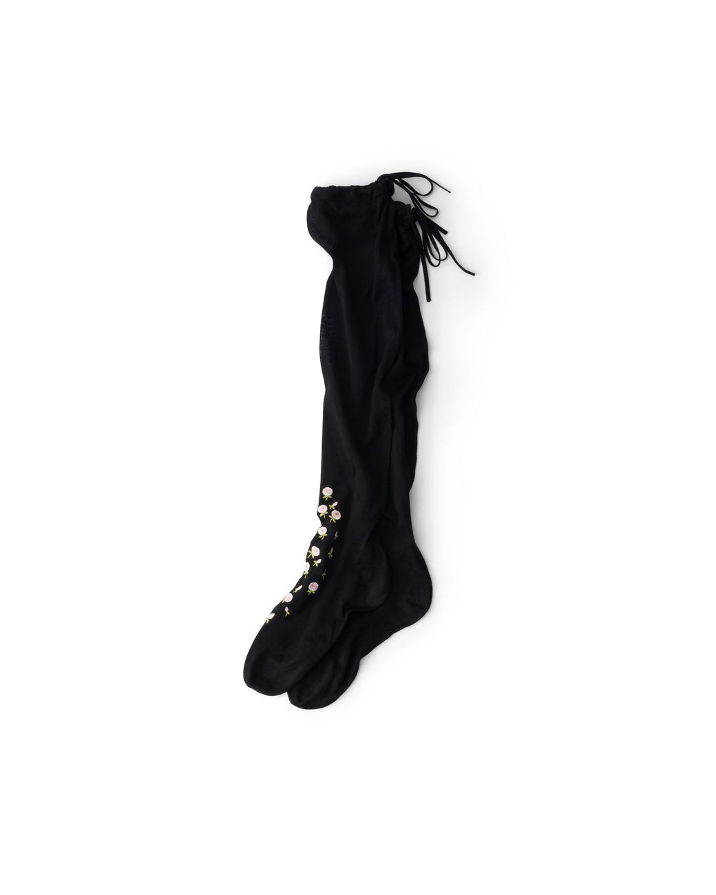Prada Black Embroidered Over-The-Knee Cotton Socks