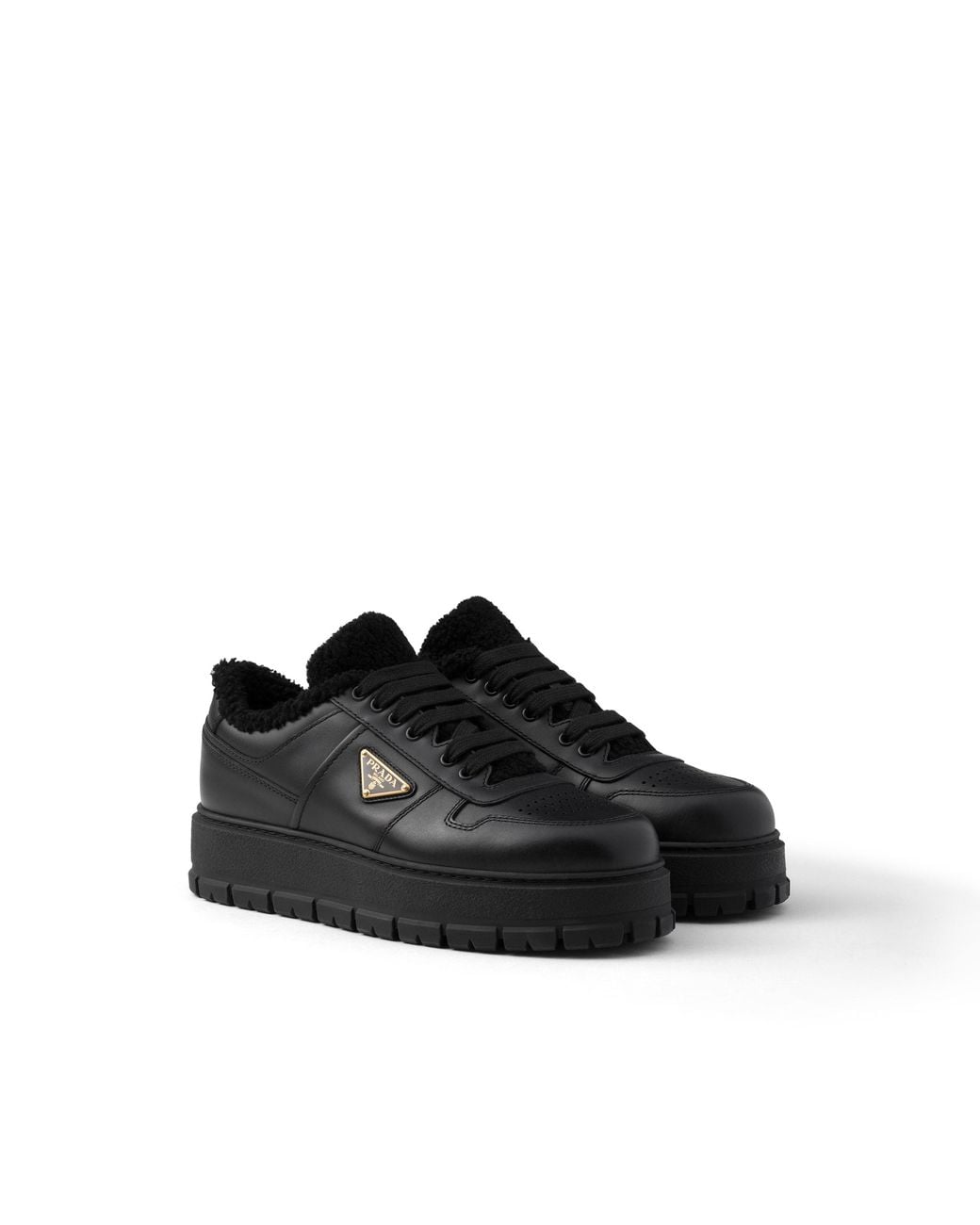 Prada Black Leather Laced Sneakers, Size 6 for men