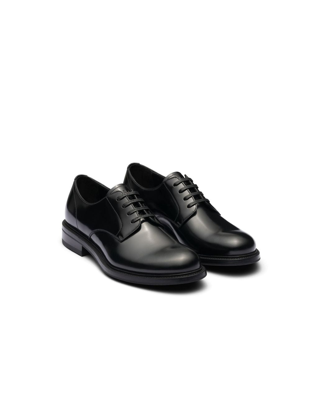 Prada Black Brushed Leather Lace-Up Shoes for men
