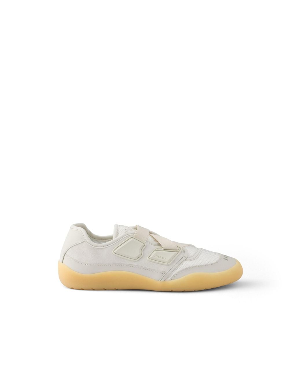 Prada White Speedrock Technical Mesh And Leather Sneakers