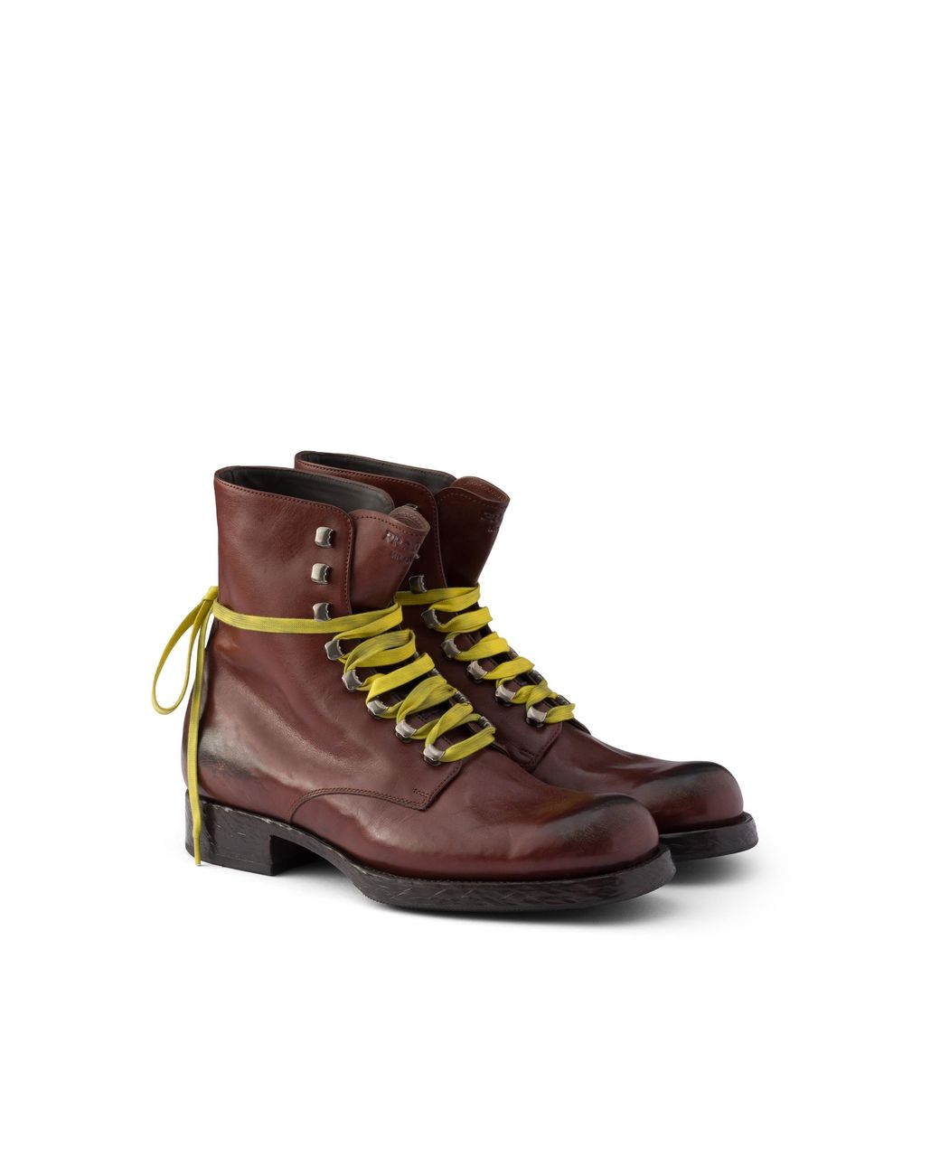 Prada Brown Leather Laced Booties, Size 6 for men