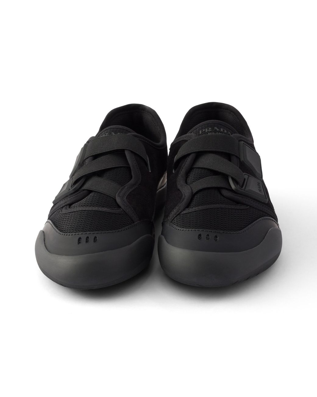 Prada Black Speedrock Technical Mesh And Leather Sneakers
