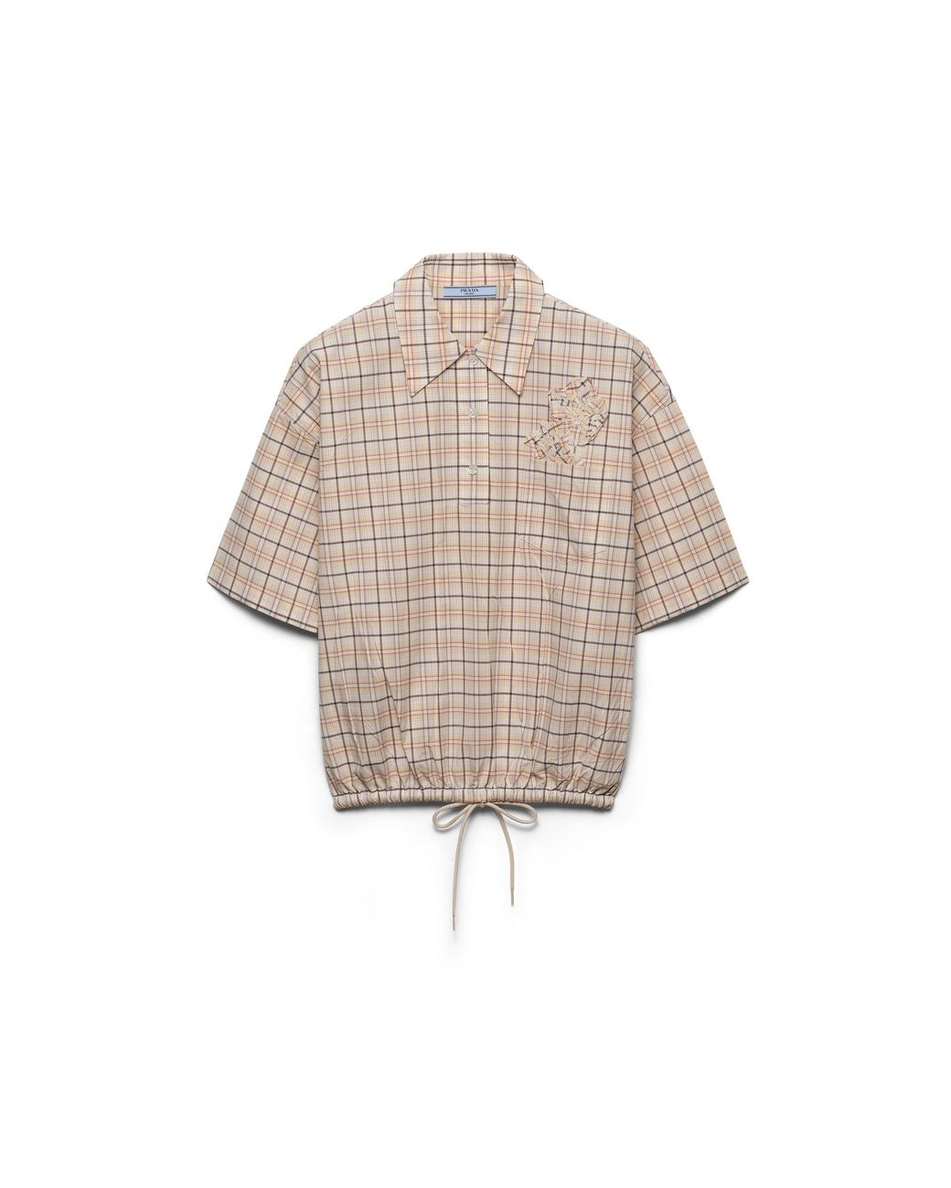 Prada White Embroidered Checked Poplin Top
