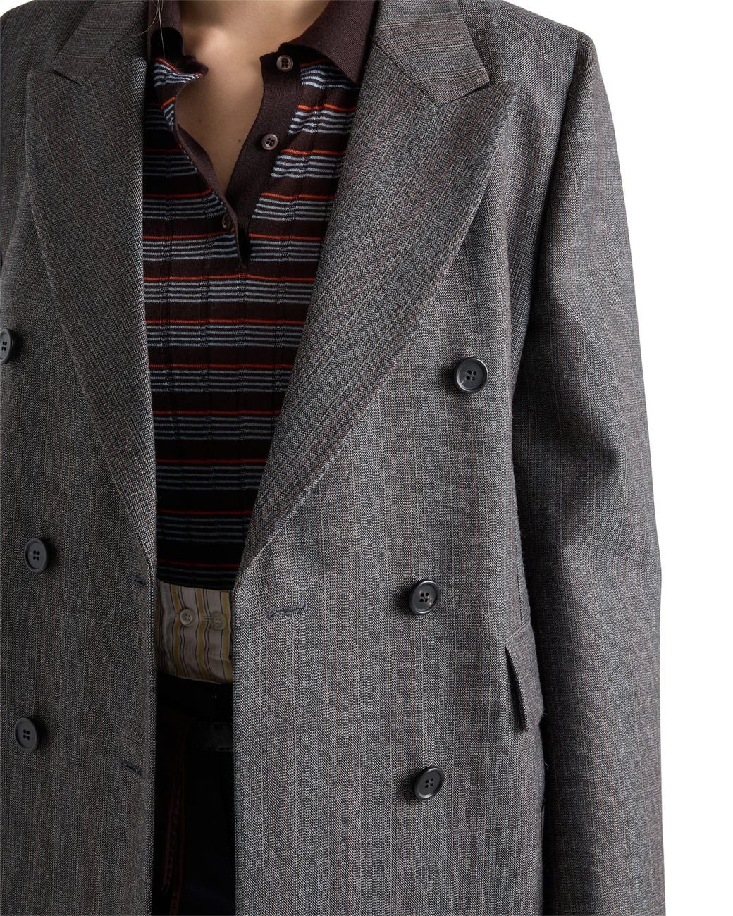 Prada Gray Double-Breasted Pinstriped Mouliné Wool Jacket