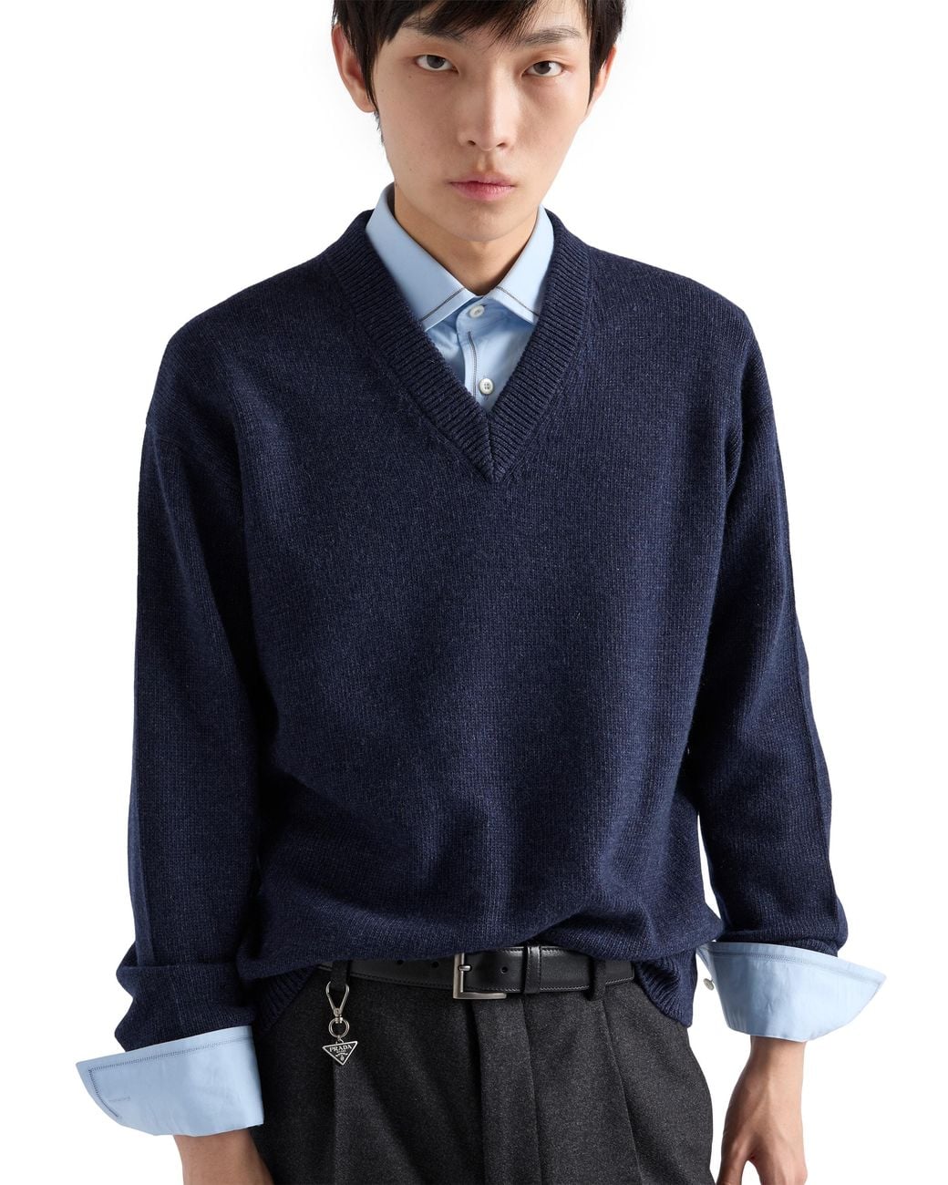 Prada Blue Re-Cashmere V-Neck Sweater for men