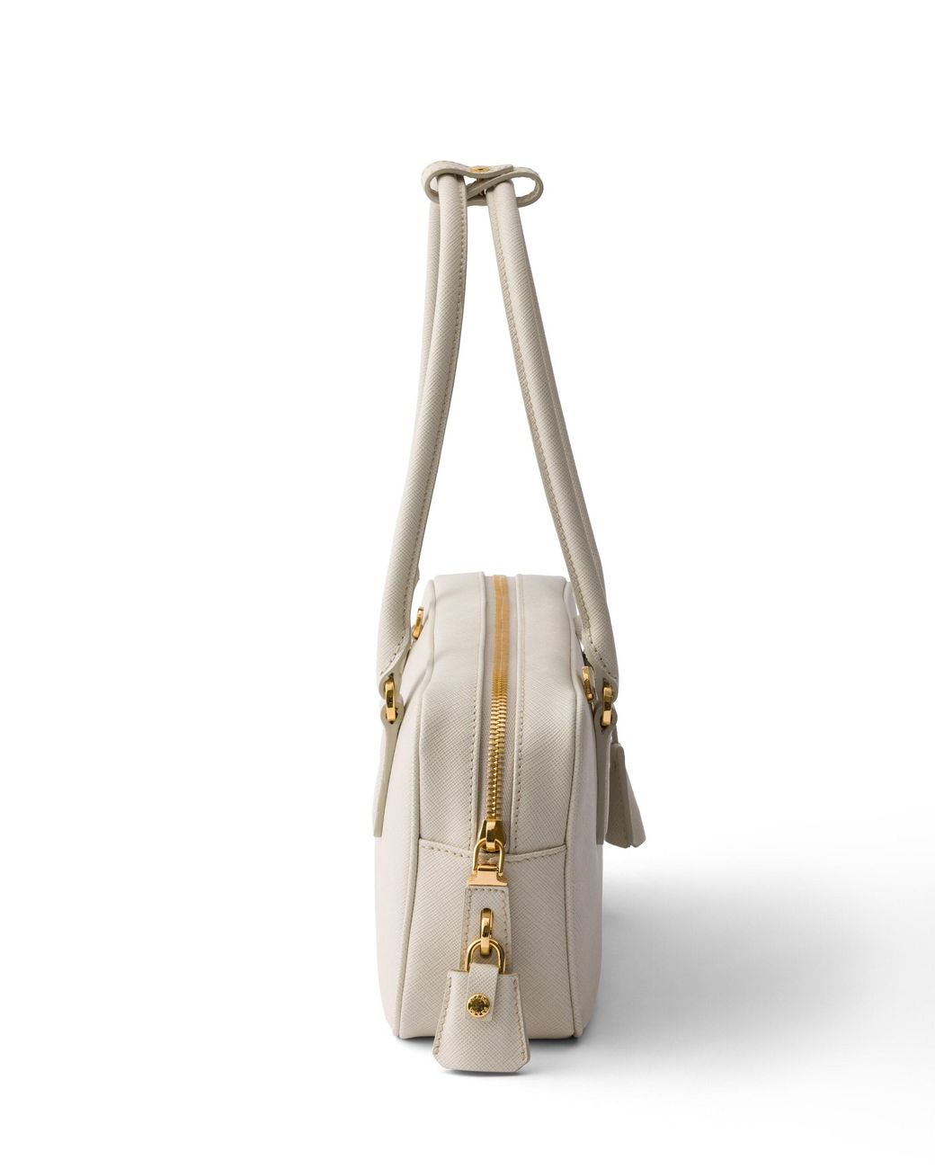 Prada White Small Saffiano Leather Top-Handle Bag, Chalk