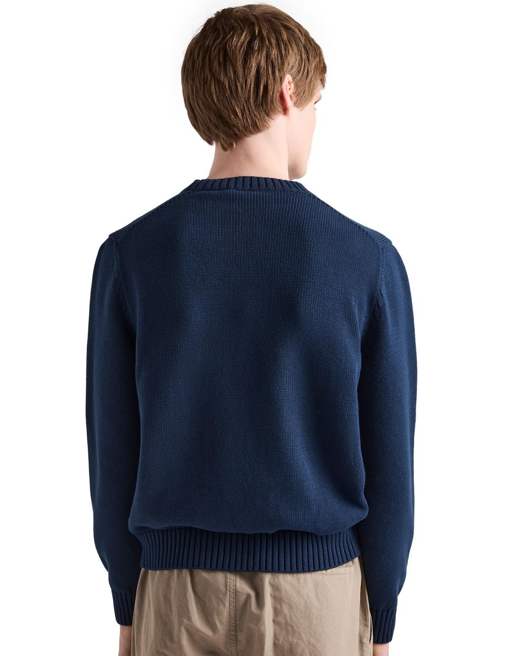 Prada Blue Cotton Crew-Neck Sweater for men