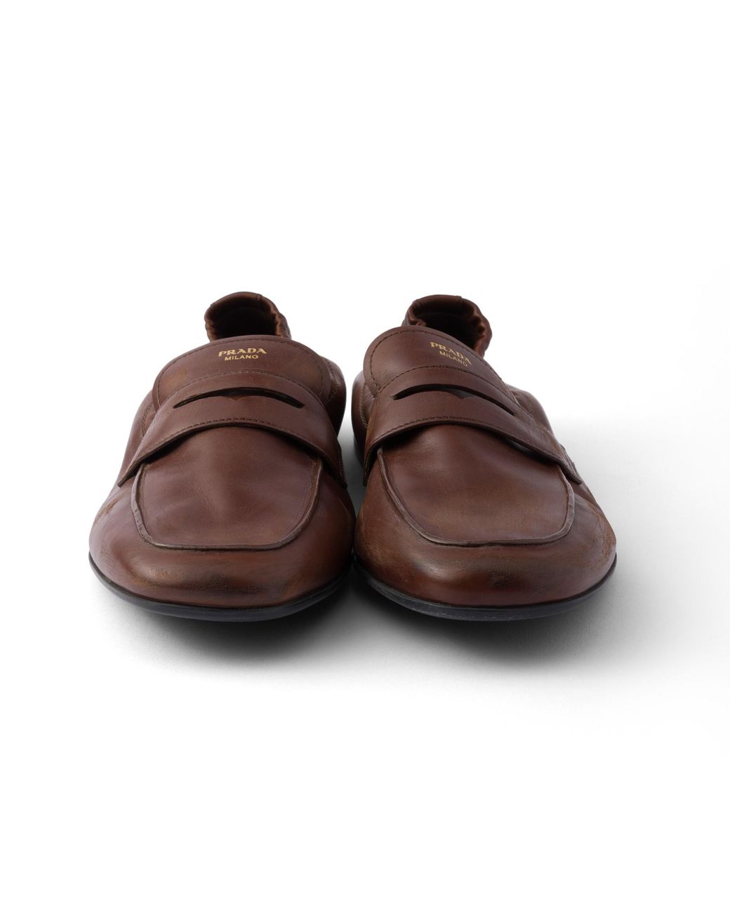 Prada Brown Shuffle Antikleder-Loafer, Damen, Größe