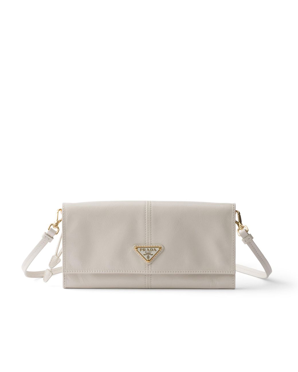 Prada Gray Leather Wallet With Shoulder Strap