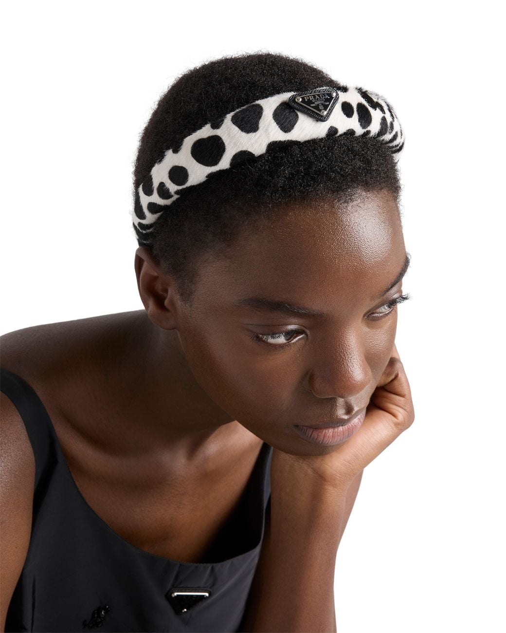 Prada White Printed Calf Hair Headband
