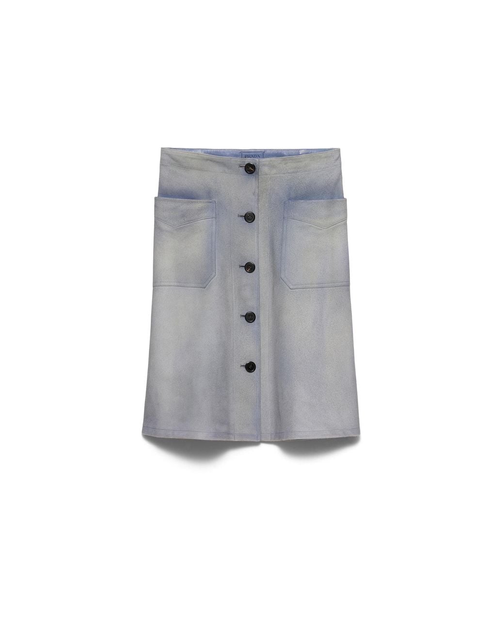 Prada Gray Buttoned Suede Skirt, Sky