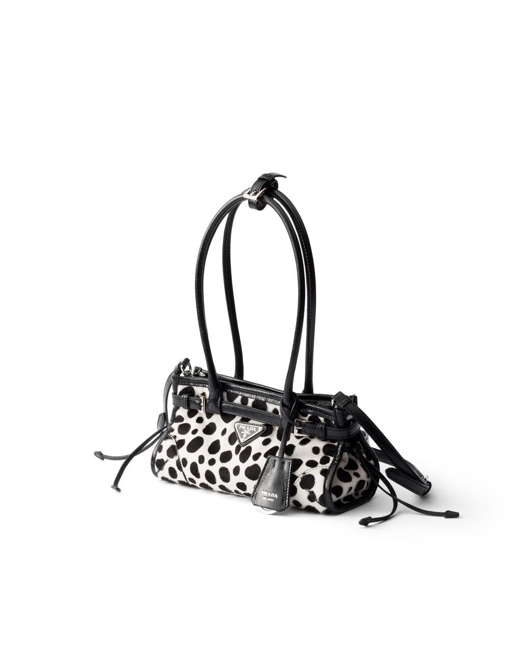 Prada White Bonnie Small Printed Calf Hair And Leather Handbag