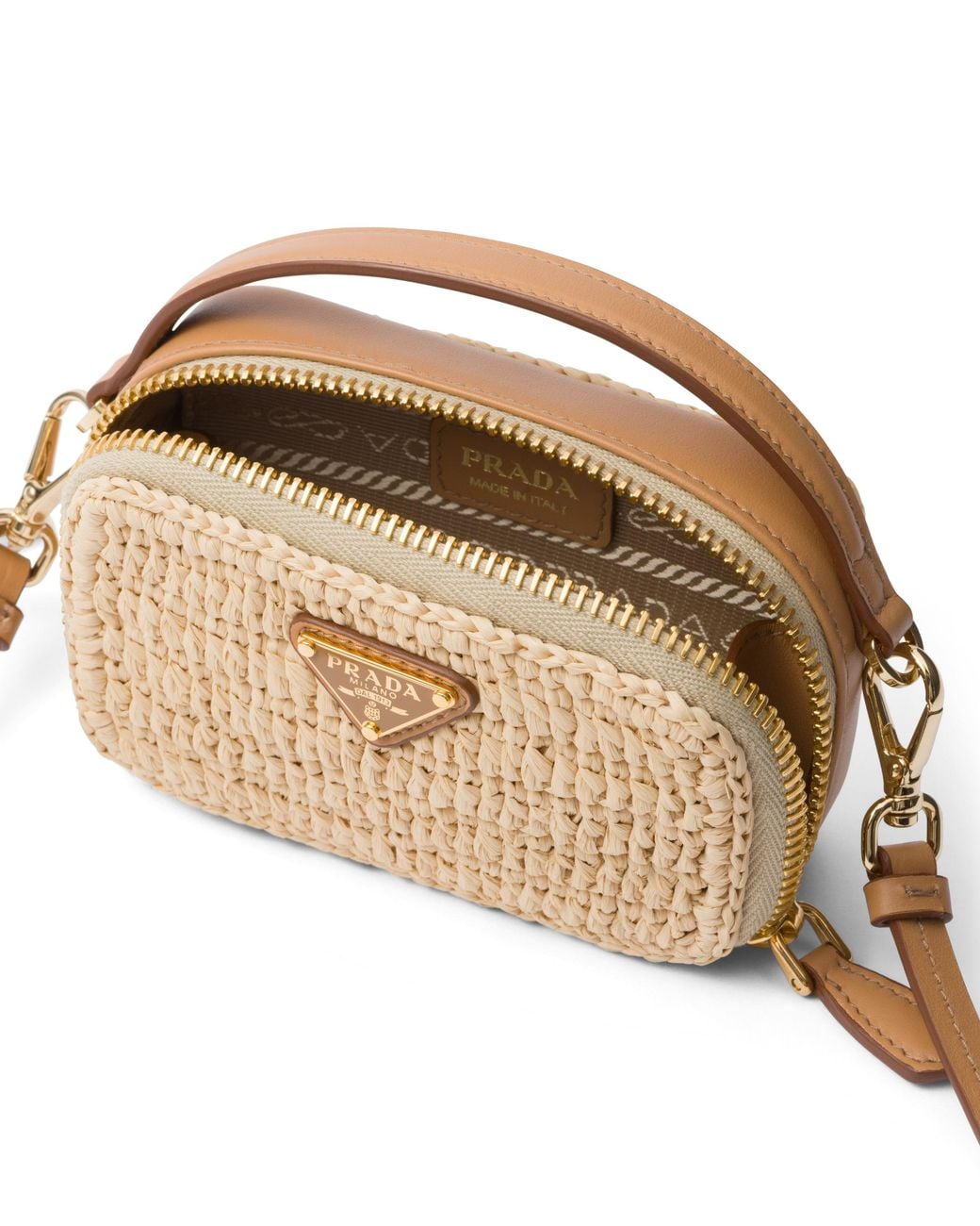 Prada Metallic Mini Pouch Aus Häkelarbeit Und Leder, Damen