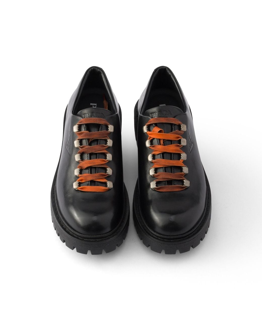 Prada Black Aged Leather Lace-Up Shoes for men
