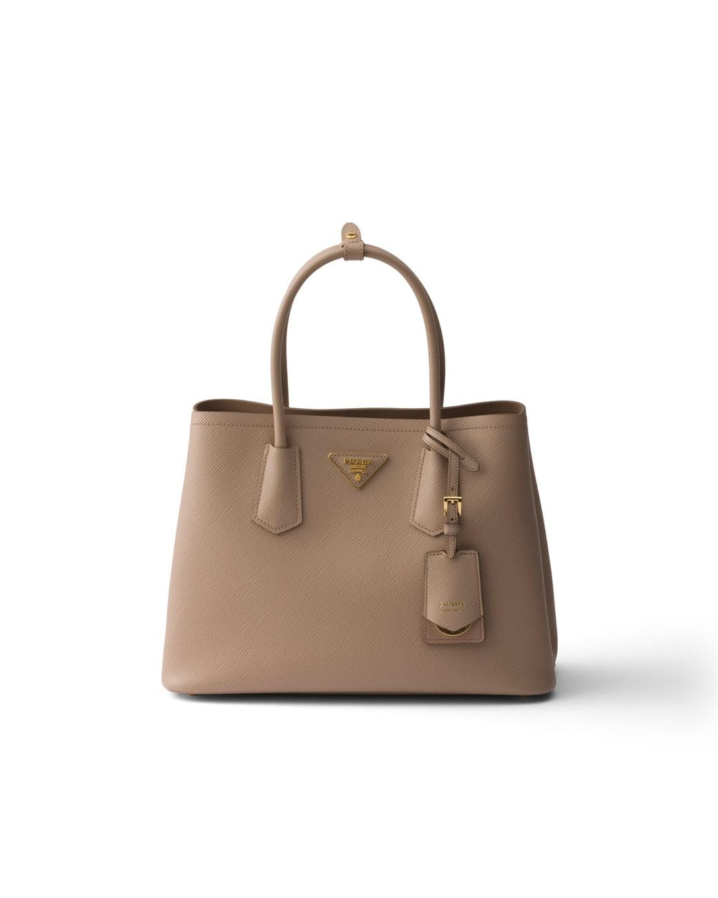 Prada Natural Double Medium Saffiano Leather Bag, Cameo