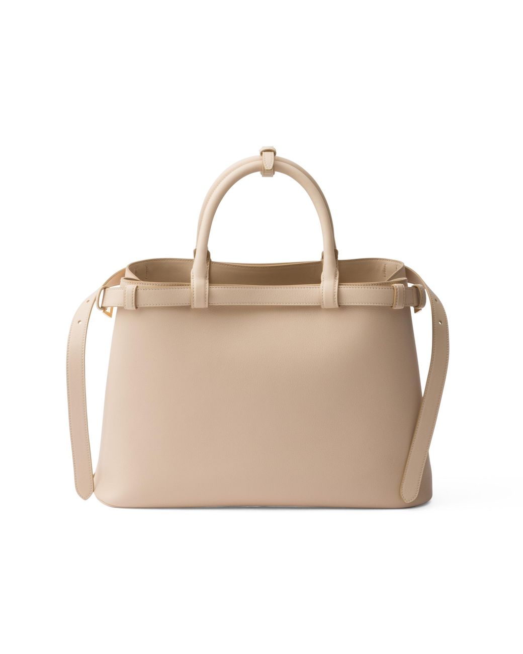 Prada Natural Buckle Medium Leather Handbag With Double Belt