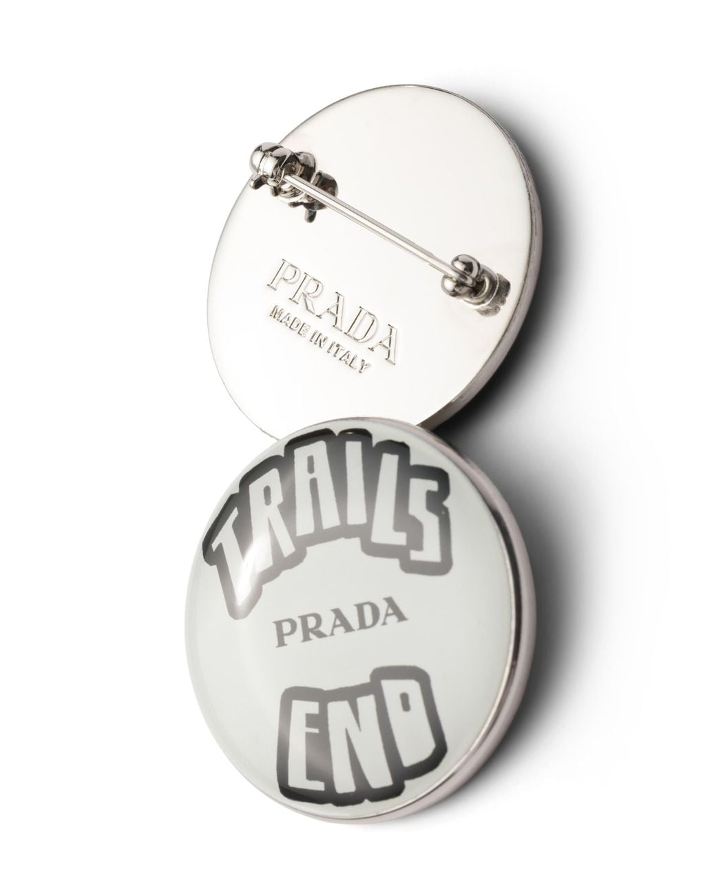 Prada White Enameled Metal Brooches for men