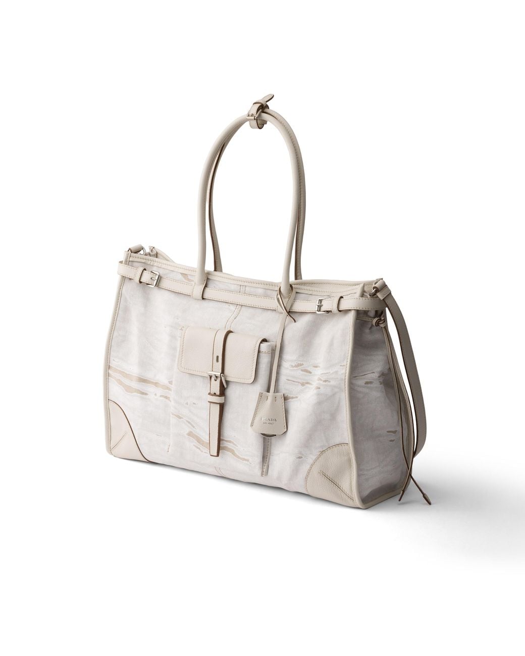 Prada Gray Bonnie Extra-Large Printed Linen And Leather Tote Bag